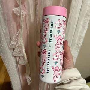 Starbucks Roller Rabbit Pink and White Tumbler